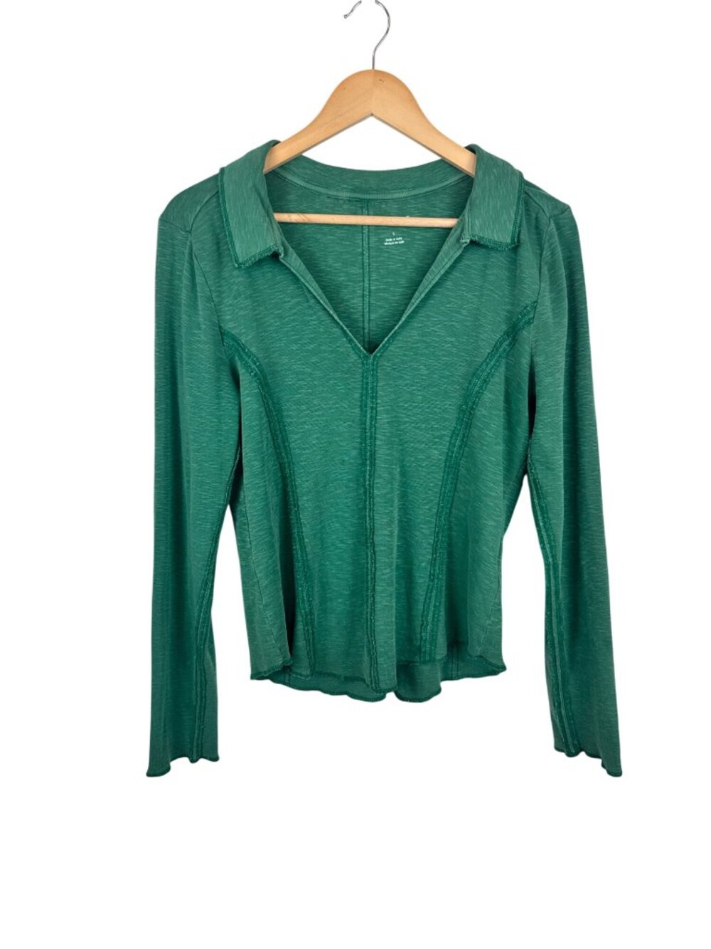 Pilcro Green Long Sleeve Collared Stretch Knit Top Size L